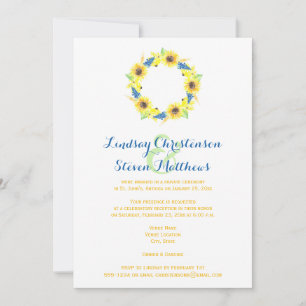 Post Wedding Invitation Sunflower Wreath, Burlap
