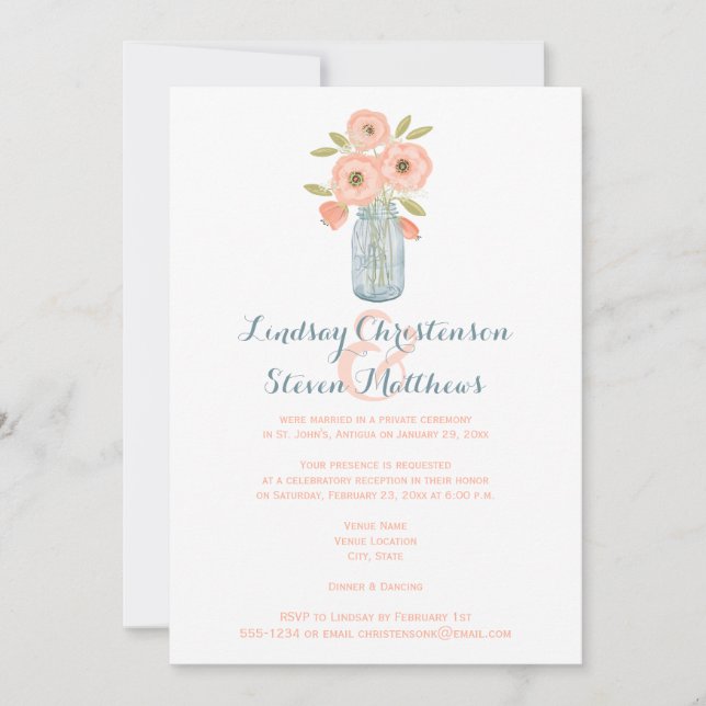 Post Wedding Invite | Mason Jar, Babies Breath 3 (Front)