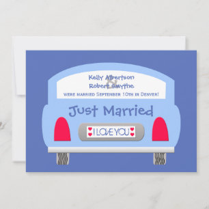 Post Wedding Reception Invitation -- Blue Car
