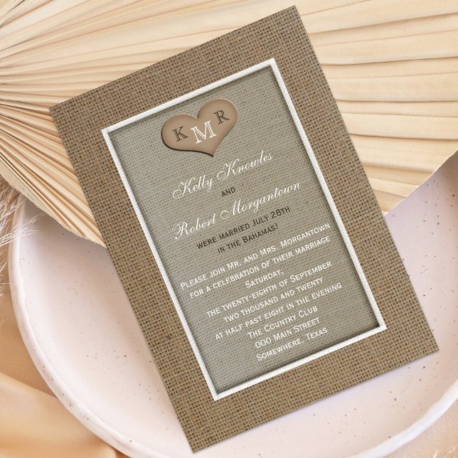 Post Wedding Reception Invitation -- Burlap (Creator Uploaded)