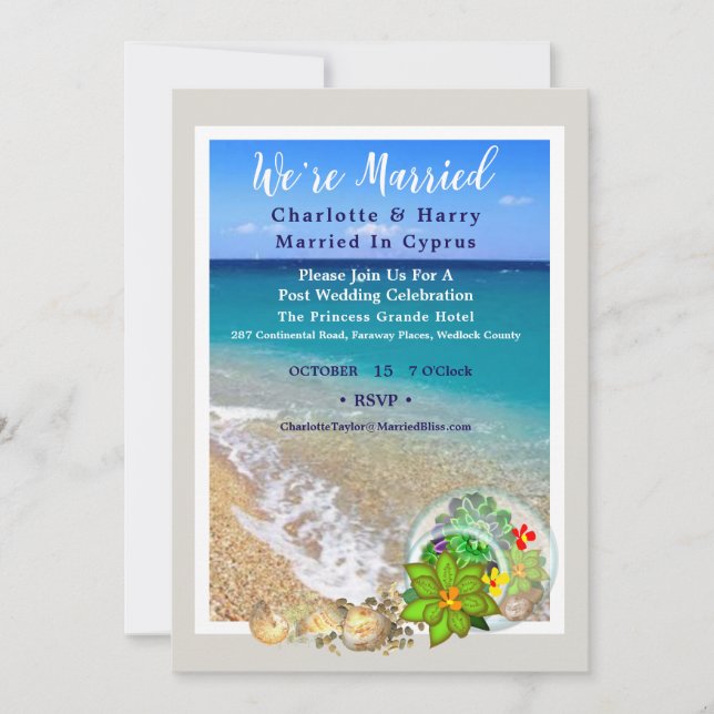 Post Wedding Reception Party Sunny Beach Scene Car Invitation (Front)