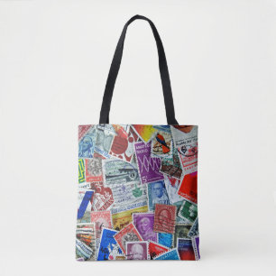 postage stamp collection tote bag