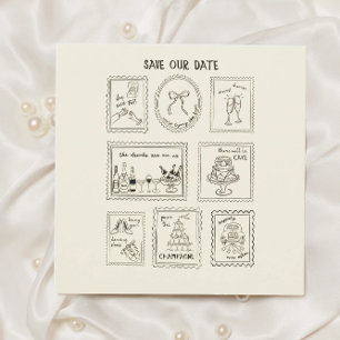 Postage Stamp Hand Drawn Save The Date Card