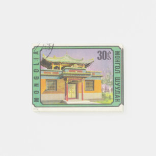 Postage stamp mongol-shuudan with pagoda post-it notes