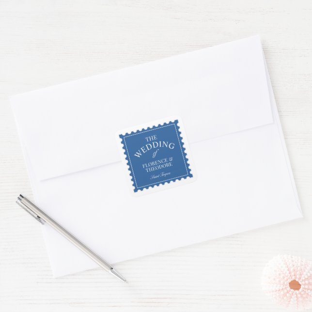 Postage Stamp Style Vintage Wedding Favour Square Sticker (Envelope)