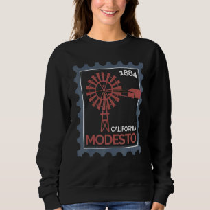 Postage Stamp With An Old Wind Turbine In Modesto Sweatshirt