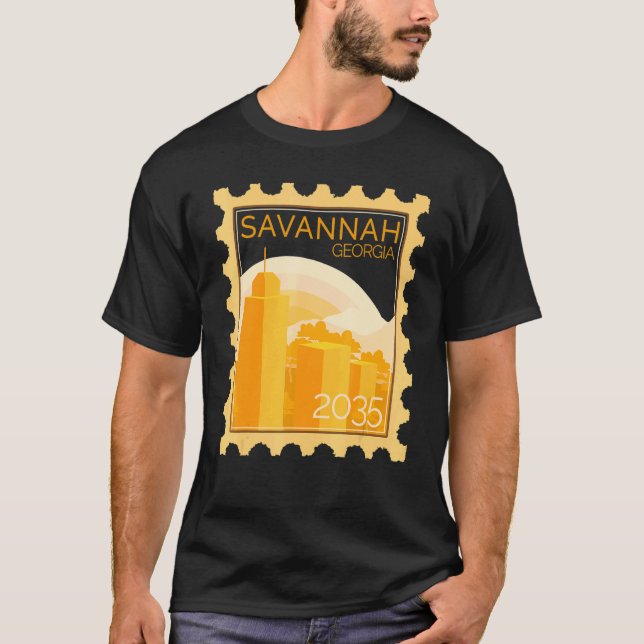 Postage Stamp With Sunset In Savannah T-Shirt (Front)