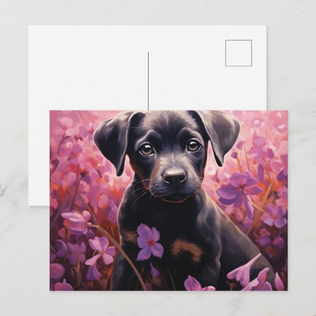 Postal Card Epanoui Dog in Flowers (Front/Back)