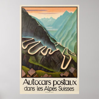 Postal Coaches in the Swiss Alps Vintage Travel Poster