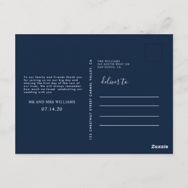 Postal Postcard Wedding thank you + photo of the w (Back)