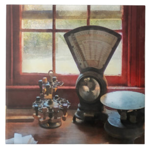 Postal Scale and Rubber Stamps Ceramic Tile