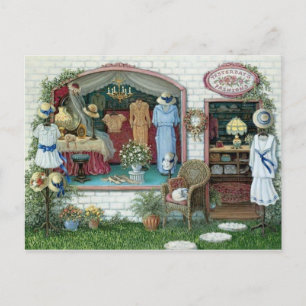 postal tienda de ropa vintage dibujada postcard