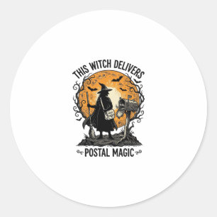 Postal Witch Shirt Vintage Halloween Mail Carrier Classic Round Sticker