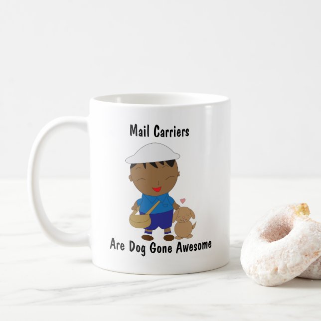 Postal Worker Black Mail Carrier Dog Personalise Coffee Mug (With Donut)