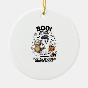Postal Worker Ghost Mode Halloween Delivery Design Ceramic Ornament