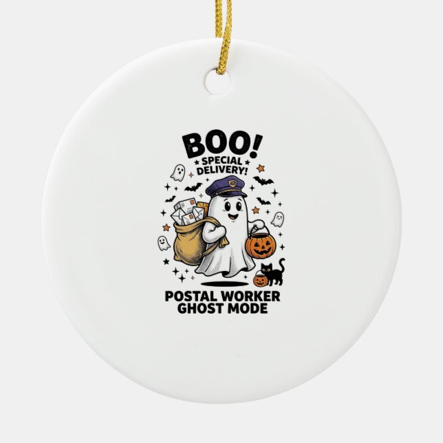 Postal Worker Ghost Mode Halloween Delivery Design Ceramic Ornament (Front)