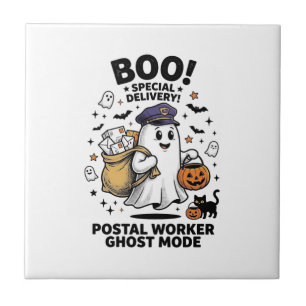 Postal Worker Ghost Mode Halloween Delivery Design Ceramic Tile