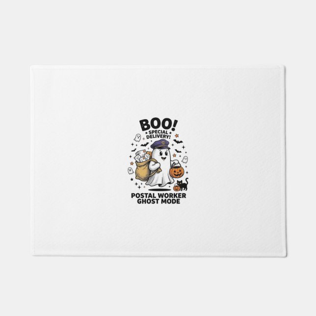 Postal Worker Ghost Mode Halloween Delivery Design Doormat (Front)