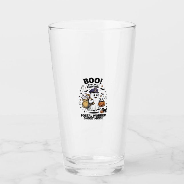 Postal Worker Ghost Mode Halloween Delivery Design Glass (Front)