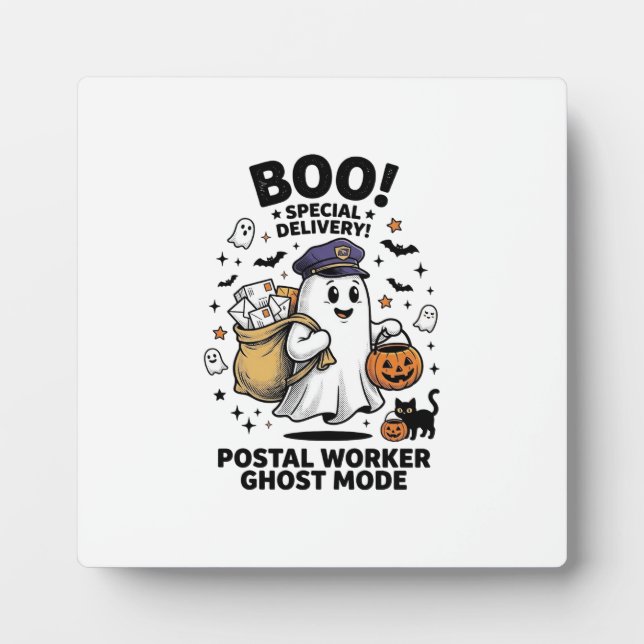 Postal Worker Ghost Mode Halloween Delivery Design Plaque (Front)
