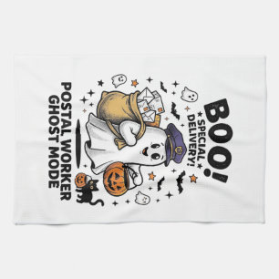 Postal Worker Ghost Mode Halloween Delivery Design Tea Towel