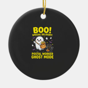 Postal Worker Ghost Mode Halloween Design_1 Ceramic Ornament