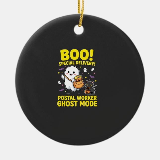 Postal Worker Ghost Mode Halloween Design_1 Ceramic Ornament (Front)