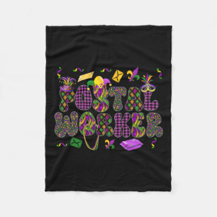 Postal Worker Mardi Gras Symbols Masked Jester Hat Fleece Blanket