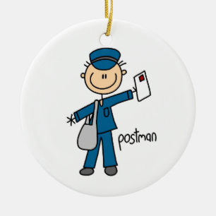 Postal Worker Stick Figure Ceramic Ornament