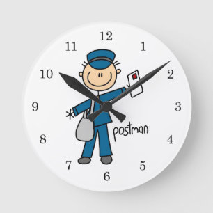 Postal Worker Stick Figure Round Clock