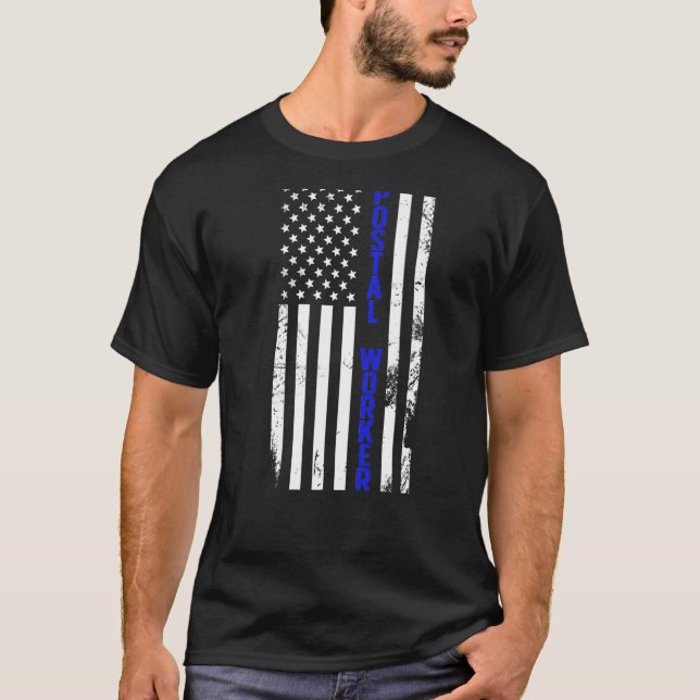 Postal Worker US Flag Postman Mail Carrier Mailman T-Shirt (Front)