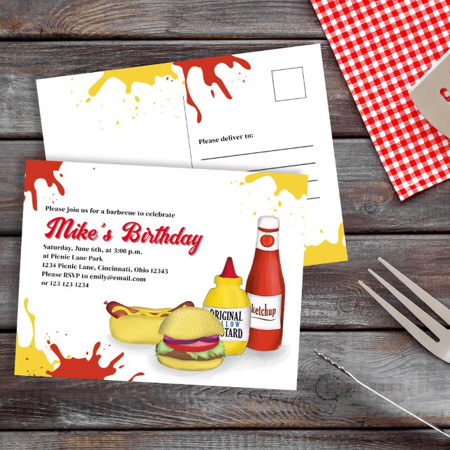 Postcard (Birthday party BBQ Custom invitation postcard)