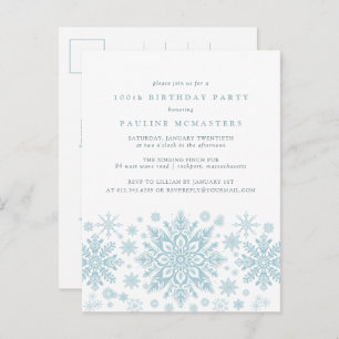 POSTCARD 100th Birthday Blue Snowflake Invitation