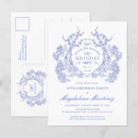 POSTCARD 18th Birthday Blue Floral Crest Invite