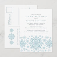 POSTCARD 75th Birthday Blue Snowflake Invitation