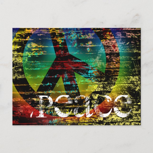 Postcard, Abstract Rainbow Grunge Peace Postcard (Front)