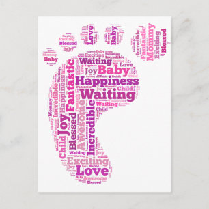 Postcard baby foot tag cloud expecting girl