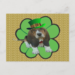Postcard Basset Hound Happy StPatrick's Day Clover