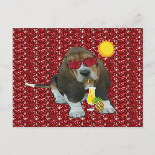 Postcard Basset Hound Sheldon Summer Time (Front)