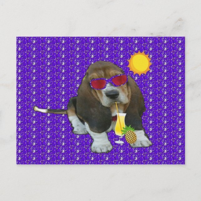 Postcard Basset Hound Sheldon Summer Time (Front)