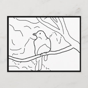 Postcard - Bird on Branch to Colour