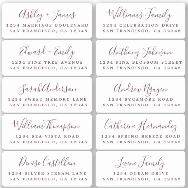 Postcard Blue Calligraphy Guest Address Labels (Front)