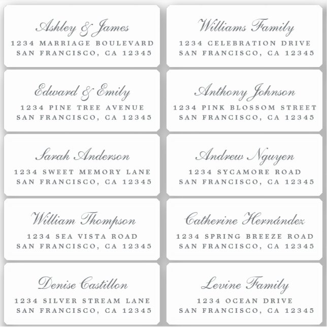 Postcard Calligraphy Wedding Guest Address Labels (Front)