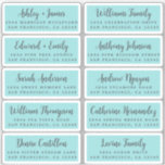 Postcard Calligraphy Wedding Guest Address Labels<br><div class="desc">Easy to personalise, names and addresses / individual wedding address label stickers for guests in a 2 x 0.8 inch size suitable for postcards! These chic, modern and stylish wedding address labels feature your wedding guest names in off-black elegant handwritten script calligraphy on a turquoise blue background. Simply add your...</div>
