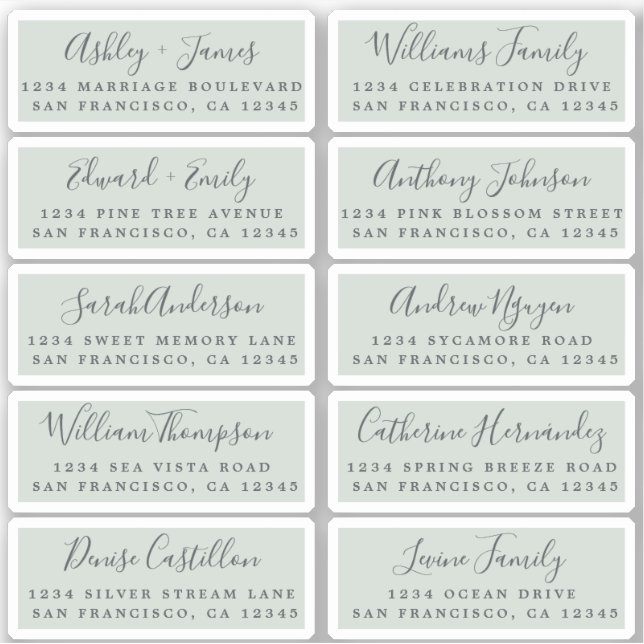 Postcard Calligraphy Wedding Guest Address Labels (Front)