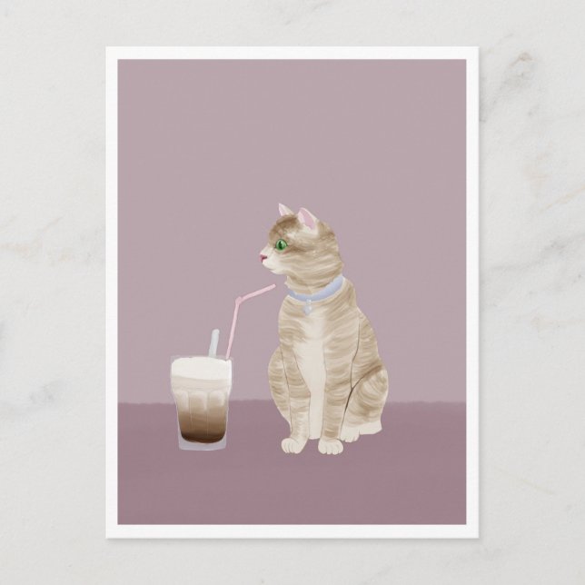 Postcard - Cat with Coffee (Front)