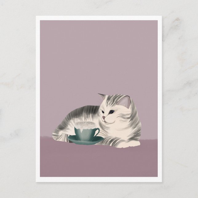 Postcard - Cat with Coffee (Front)