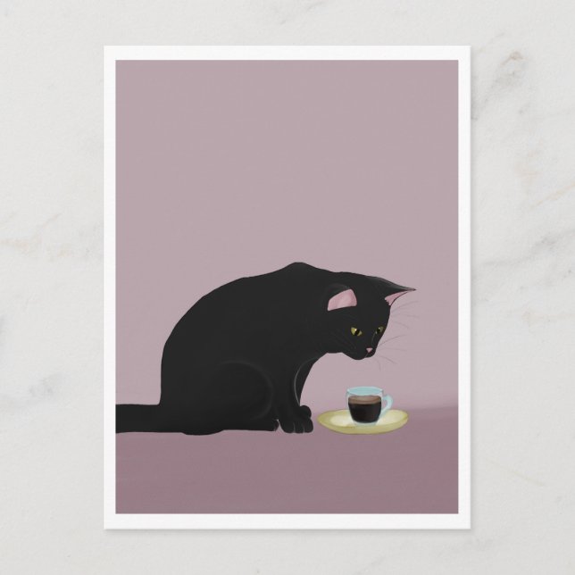 Postcard - Cat with Coffee (Front)