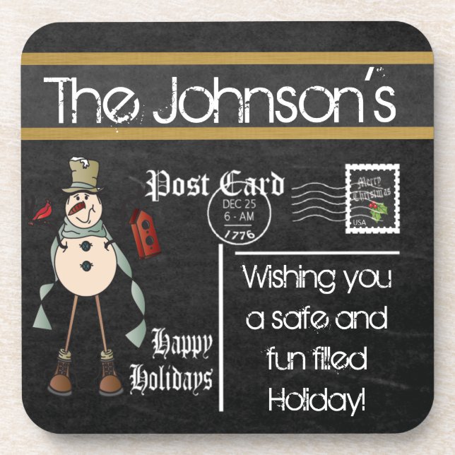 Postcard Chalkboard Vintage | Christmas Coaster (Front)