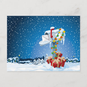 Postcard Christmas Mailbox Gift Boxes Snow